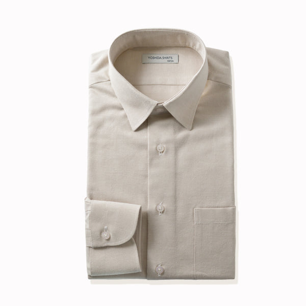 【日本製】 ワイシャツ メンズ ビジネス 長袖  ダンガリーシャツ 無地 レギュラーカラー ベージュ(SNFG23-047-be)